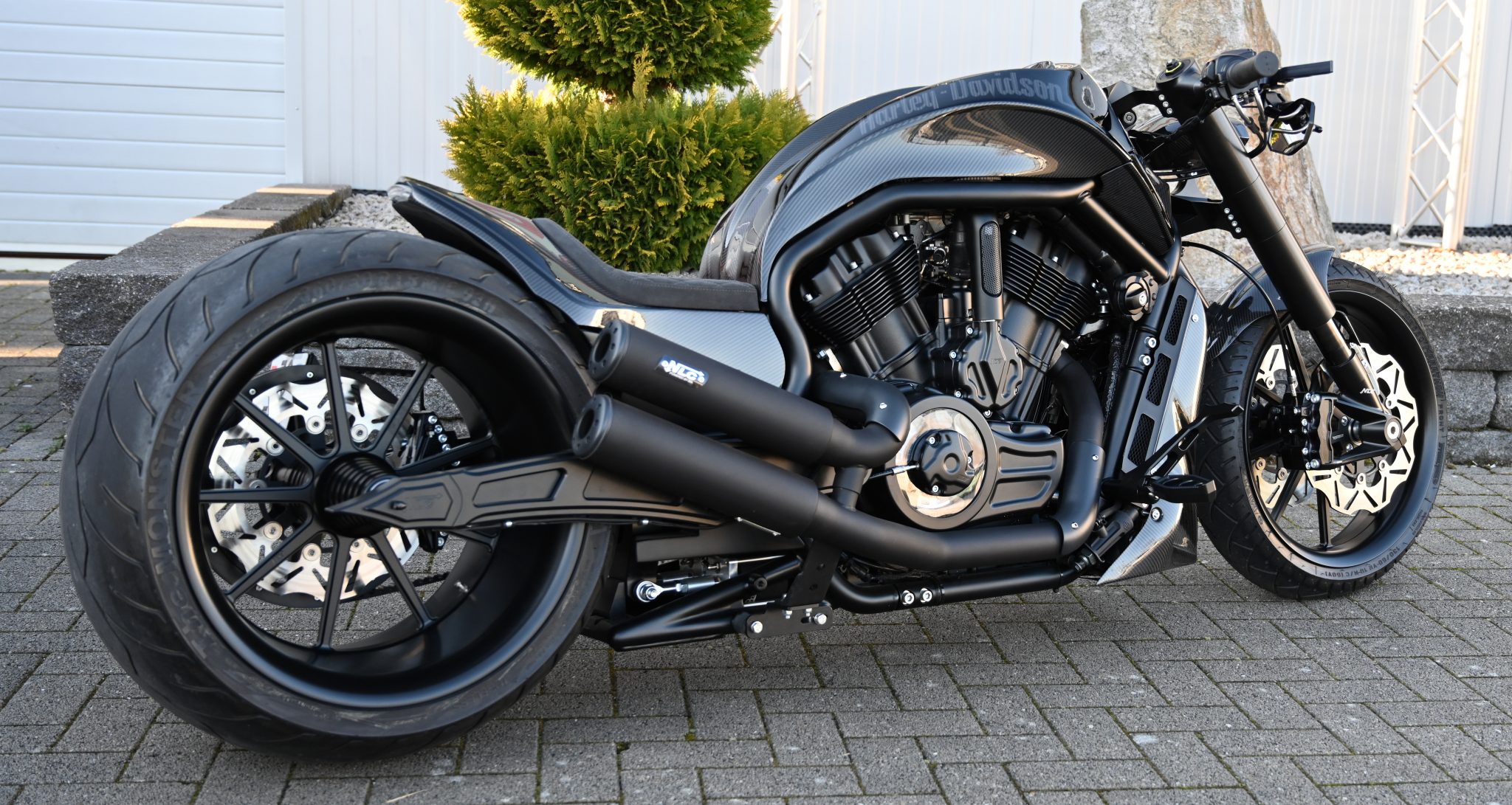 exhaust system m4 for v-rod models – flat black stainless steel