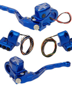 hand controls RR90X radial brake master cylinder w/ brake switch for single caliper + hydraulic clutch w/out switch + 3-button switch clamps w/out mirror hole – blue