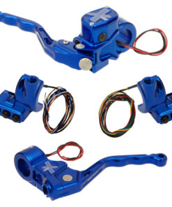 hand controls RR90X radial brake master cylinder w/ brake switch for dual caliper + cable clutch w/ switch + 3-button switch clamps w/ mirror hole – blue