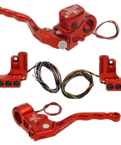 hand controls RR90X radial brake master cylinder w/ brake switch for dual caliper + cable clutch w/ switch + 3-button switch clamps w/ mirror hole – red