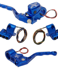hand controls RR90X radial brake master cylinder w/ brake switch for dual caliper + cable clutch w/ switch + 3-button switch clamps w/out mirror hole – blue