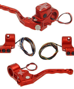 hand controls RR90X radial brake master cylinder w/ brake switch for dual caliper + cable clutch w/ switch + 3-button switch clamps w/out mirror hole – red