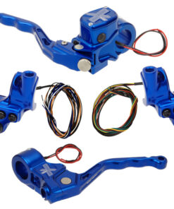 hand controls RR90X radial brake master cylinder w/ brake switch for dual caliper + cable clutch w/ switch + 4-button switch clamps w/ mirror hole – blue