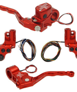 hand controls RR90X radial brake master cylinder w/ brake switch for dual caliper + cable clutch w/ switch + 4-button switch clamps w/ mirror hole – red