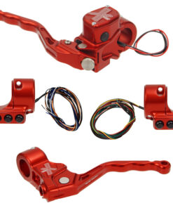 hand controls RR90X radial brake master cylinder w/ brake switch for dual caliper + cable clutch w/out switch + 3-button switch clamps w/out mirror hole – red