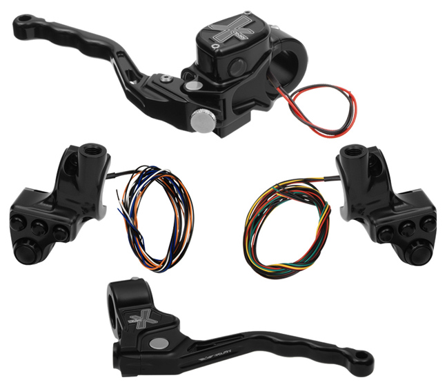 hand controls RR90X radial brake master cylinder w/ brake switch for dual caliper + cable clutch w/out switch + 4-button switch clamps w/ mirror hole – black