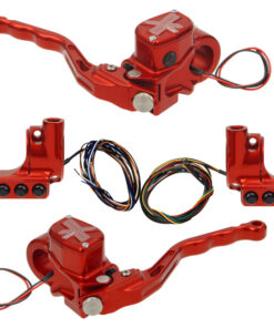 hand controls RR90X radial brake master cylinder w/ brake switch for dual caliper + hydraulic clutch w/ switch + 3-button switch clamps w/ mirror hole – red