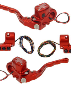 hand controls RR90X radial brake master cylinder w/ brake switch for dual caliper + hydraulic clutch w/ switch + 3-button switch clamps w/out mirror hole – red
