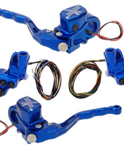 hand controls RR90X radial brake master cylinder w/ brake switch for single caliper + hydraulic clutch w/ switch + 4-button switch clamps w/ mirror hole – blue