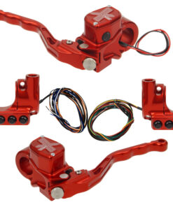 hand controls RR90X radial brake master cylinder w/ brake switch for single caliper + hydraulic clutch w/out switch + 3-button switch clamps w/ mirror hole – red