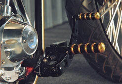 forward controls vintage with round holes for evo type softails polished brass & black aluminum